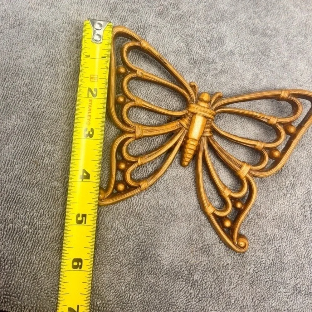 Vintage Burwood Products Butterfly Wall Decor Set of 3 Gold MCM 1970s USA Ratan